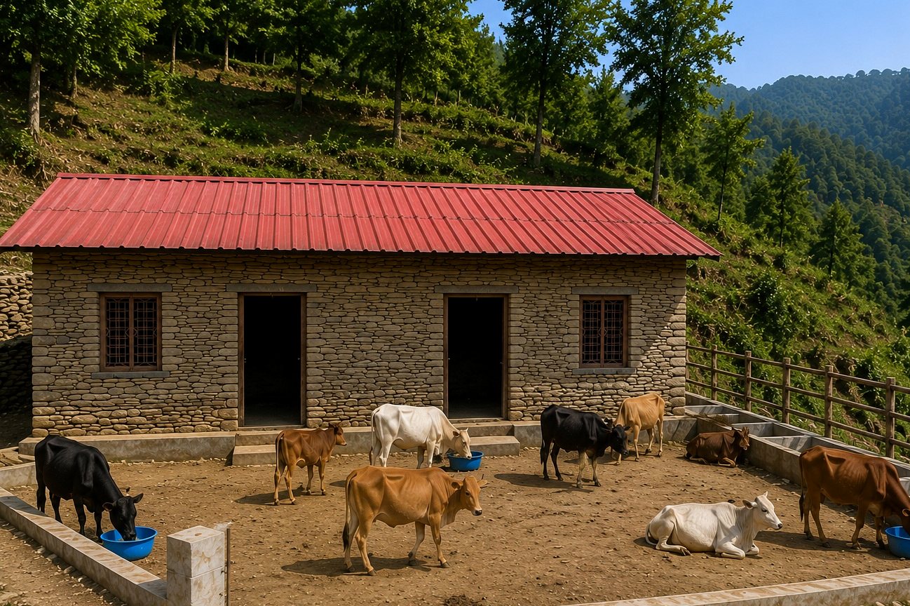 Newly developed cow shelter facility providing safe accommodation for indigenous cows